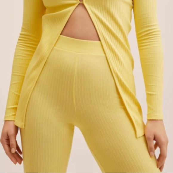 Mango MNG Front Slit Knit Pants Yellow NWT - Picture 10 of 13
